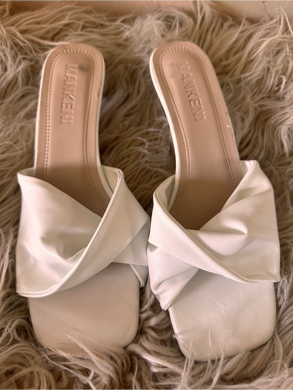 Manken White Twist-Front Square-Toe Mules - Picture 2 of 4